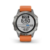 Garmin, fenix 6, Sapphire, Watch, Watch Color: Grey, Wristband: Orange - Silicone, 010-02158-13
