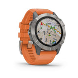Garmin, fenix 6, Sapphire, Watch, Watch Color: Grey, Wristband: Orange - Silicone, 010-02158-13