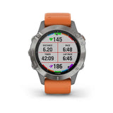 Garmin, fenix 6, Sapphire, Watch, Watch Color: Grey, Wristband: Orange - Silicone, 010-02158-13