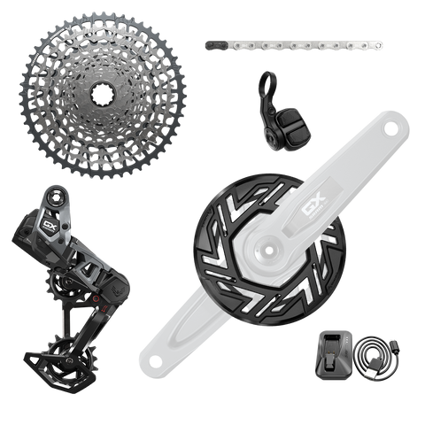 GX T-Type Eagle E-MTB Brose Transmission AXS Groupset (RD w/Battery/Charger/Cord, EC POD, FC GX Brose ISIS 160 w/cap, CR T-Type 36T,Clip-on Guard, CN 126l, CS XS-1275 10-52t)