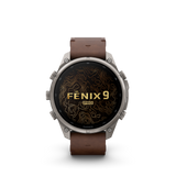 Garmin fenix 9 Pro – inReach, 47 mm Titanium with Walnut Leather Band