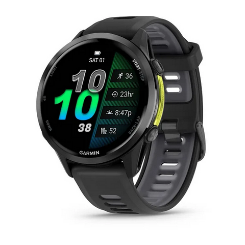 Garmin Forerunner 970  Carbon Gray DLC Titanium with Black Case and Black Translucent Whitestone Band