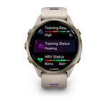 Garmin Forerunner 970  Soft Gold Titanium with French Gray Case and French Gray Translucent Indigo Band