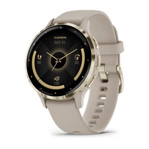 Venu 3S Soft Gold Stainless Steel Bezel with French Gray Case and Silicone Band