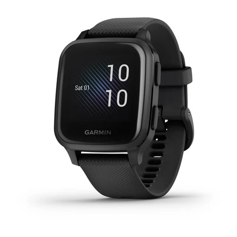 Garmin Venu Sq Watch – Music Edition Slate Aluminum Bezel with Black Case and Silicone Band
