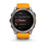 Garmin fenix 8, 51 mm, AMOLED, Sapphire, Titanium with Spark Orange/Graphite Silicone Band