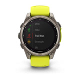 Garmin fenix 8, 47 mm, Solar, Sapphire, Titanium with Amp Yellow/Graphite Silicone Band