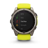 Garmin fenix 8, 51 mm, Solar, Sapphire, Titanium with Amp Yellow/Graphite Silicone Band