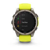 Garmin fenix 8, 47 mm, Solar, Sapphire, Titanium with Amp Yellow/Graphite Silicone Band
