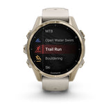 Garmin fenix 8, 43 mm, AMOLED, Sapphire, Soft Gold with Fog Gray/Dark Sandstone Silicone Band