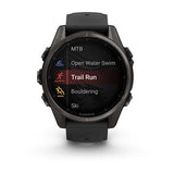 Garmin fenix 8, 43 mm, AMOLED, Sapphire, Carbon Gray DLC Titanium with Black/Pebble Gray Silicone Band