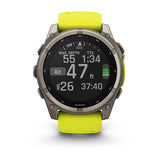 Garmin fenix 8, 51 mm, Solar, Sapphire, Titanium with Amp Yellow/Graphite Silicone Band