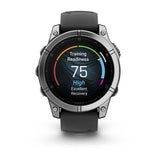 Garmin fenix E, 47 mm, AMOLED, Stainless Steel with Black Silicone Band