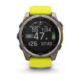 Garmin fenix 8, 51 mm, Solar, Sapphire, Titanium with Amp Yellow/Graphite Silicone Band