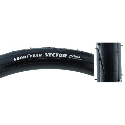 Goodyear, Vector 4Seasons Tubeless, Tire, 700x25C, Folding, Tubeless Ready, 120TPI, Black