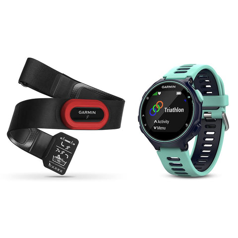 Garmin, Forerunner 735XT Run Bundle, Watch, Watch Color: Black, Wristband: Blue/ Frost Blue - Silicone, 010-01614-13