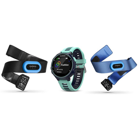 Garmin, Forerunner 735XT Tri Bundle, Watch, Watch Color: Black, Wristband: Blue/ Frost Blue - Silicone, 010-01614-04