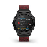 Garmin, fenix 6, Sapphire, Watch, Watch Color: Black, Wristband: Red - Nylon, 010-02158-16