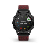 Garmin, fenix 6, Sapphire, Watch, Watch Color: Black, Wristband: Red - Nylon, 010-02158-16