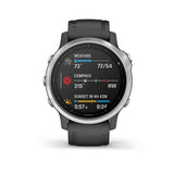 Garmin, fenix 6S, Watch, Watch Color: Silver, Wristband: Black - Silicone, 010-02159-01