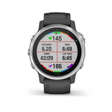 Garmin, fenix 6S, Watch, Watch Color: Silver, Wristband: Black - Silicone, 010-02159-01