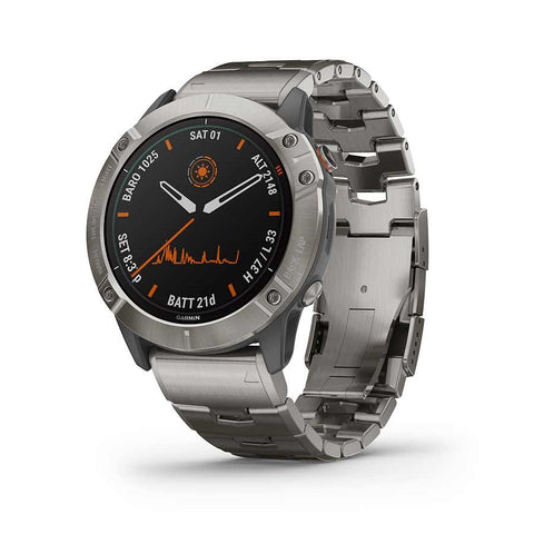 Garmin, fenix 6X Pro Solar, Watch, Watch Color: Black, Wristband: Grey - Titanium, 010-02157-23