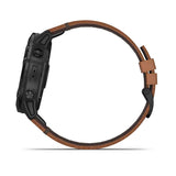 Garmin, fenix 6X, Sapphire, Watch, Watch Color: Black, Wristband: Brown - Leather, 010-02157-13
