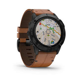 Garmin, fenix 6X, Sapphire, Watch, Watch Color: Black, Wristband: Brown - Leather, 010-02157-13