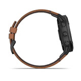 Garmin, fenix 6X, Sapphire, Watch, Watch Color: Black, Wristband: Brown - Leather, 010-02157-13