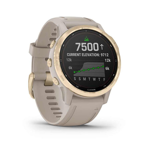 Garmin, fenix 6S Pro Solar, Watch, Watch Color: Light Gold, Wristband: Sandstone - Silicone, 010-02409-10