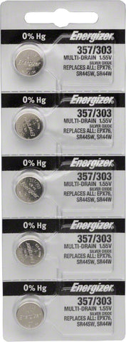Energizer 357 / 303 Silver Oxide MultiDrain Battery 1.55v Card of 5