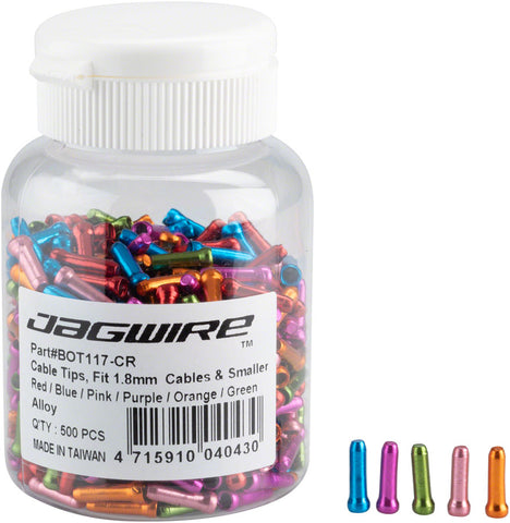 Jagwire 1.8mm Cable End Crimps Combo Bottle/500 Red Blue Pink Purple Orange