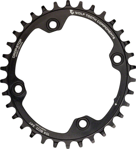 Wolf Tooth Elliptical 104 BCD Chainring 34t 104 BCD 4Bolt DropStop Black