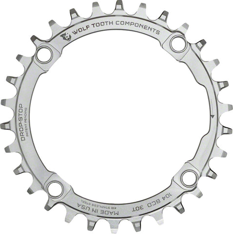 Wolf Tooth 104 BCD Chainring 30t 104 BCD 4Bolt DropStop Stainless Steel