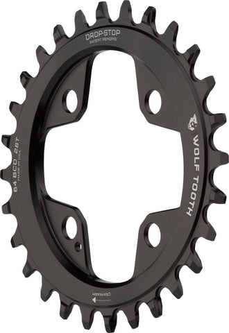 Wolf Tooth Elliptical 64 BCD Chainring 28t 64 BCD 4Bolt DropStop Black