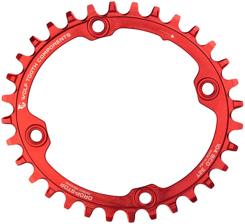 Wolf Tooth Elliptical 104 BCD Chainring 32t 104 BCD 4Bolt DropStop Red