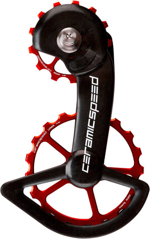 CeramicSpeed Over d Pulley Wheel System for Shimano 9100/8000 Series Coated Bearings, Alloy Pulley, Carbon Cage, Red