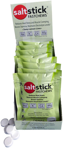 Saltstick Fastchews Chewable Electrolyte tablets POP Box of 12 Packets Lemon