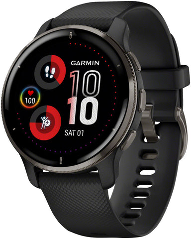 Garmin Venu 2 Plus GPS Smartwatch - 43mm, Slate Bezel, Black Case, Silicone Band