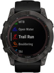 Garmin Fenix 7X Sapphire Solar GPS Smartwatch - 51mm, Carbon Gray DLC Titanium Case, Black Band