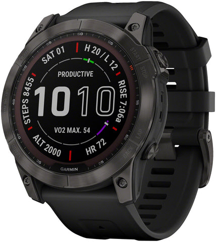 Garmin Fenix 7X Sapphire Solar GPS Smartwatch - 51mm, Carbon Gray DLC Titanium Case, Black Band