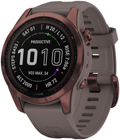 Garmin Fenix 7S Sapphire Solar GPS Smartwatch - 42mm, Dark Bronze Titanium Case, Shale Gray Band