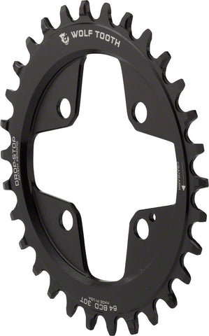 Wolf Tooth Elliptical 64 BCD Chainring 30t 64 BCD 4Bolt DropStop Black