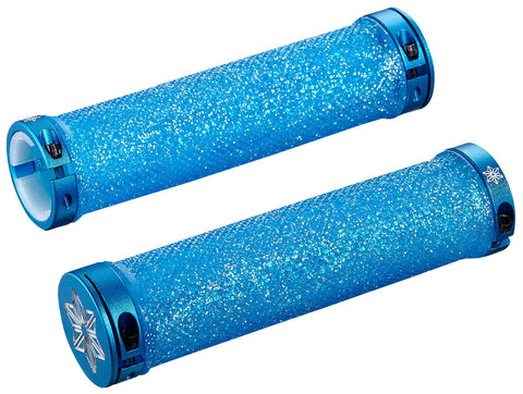 Supacaz Diamond Kush Grips Neon Blue with Blue DH Star Ringz