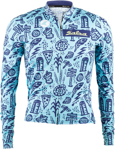 Salsa Men's Gravel Story Long Sleeve Jersey - Lite Blue Dark Blue Yellow Medium