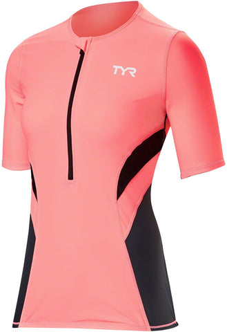 TYR Competitor MultiSport Top GRAY/Coral Short Sleeve WoMen's