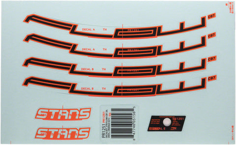 Stan's No Tubes Flow CB7 Rim Decal 29 Orange Set