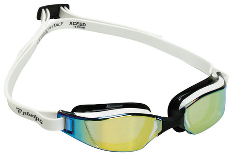 Michael Phelps Xceed Goggles Black/White with Gold Titanium Mirror Lens