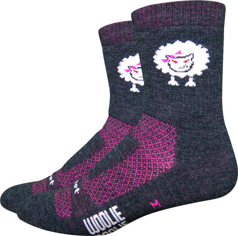 DeFeet Woolie Boolie Baaad Sheep Socks - 4 inch Charcoal/Neon Pink Medium