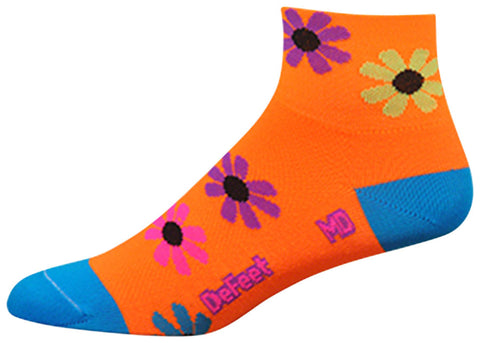 DeFeet Aireator Flower Power Socks - 2 inch Hi-Vis Orange/Multi-Color Women's